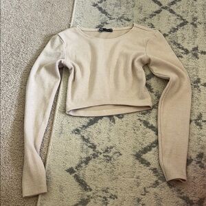 Zara Cream Ribbed Long Sleeve Top